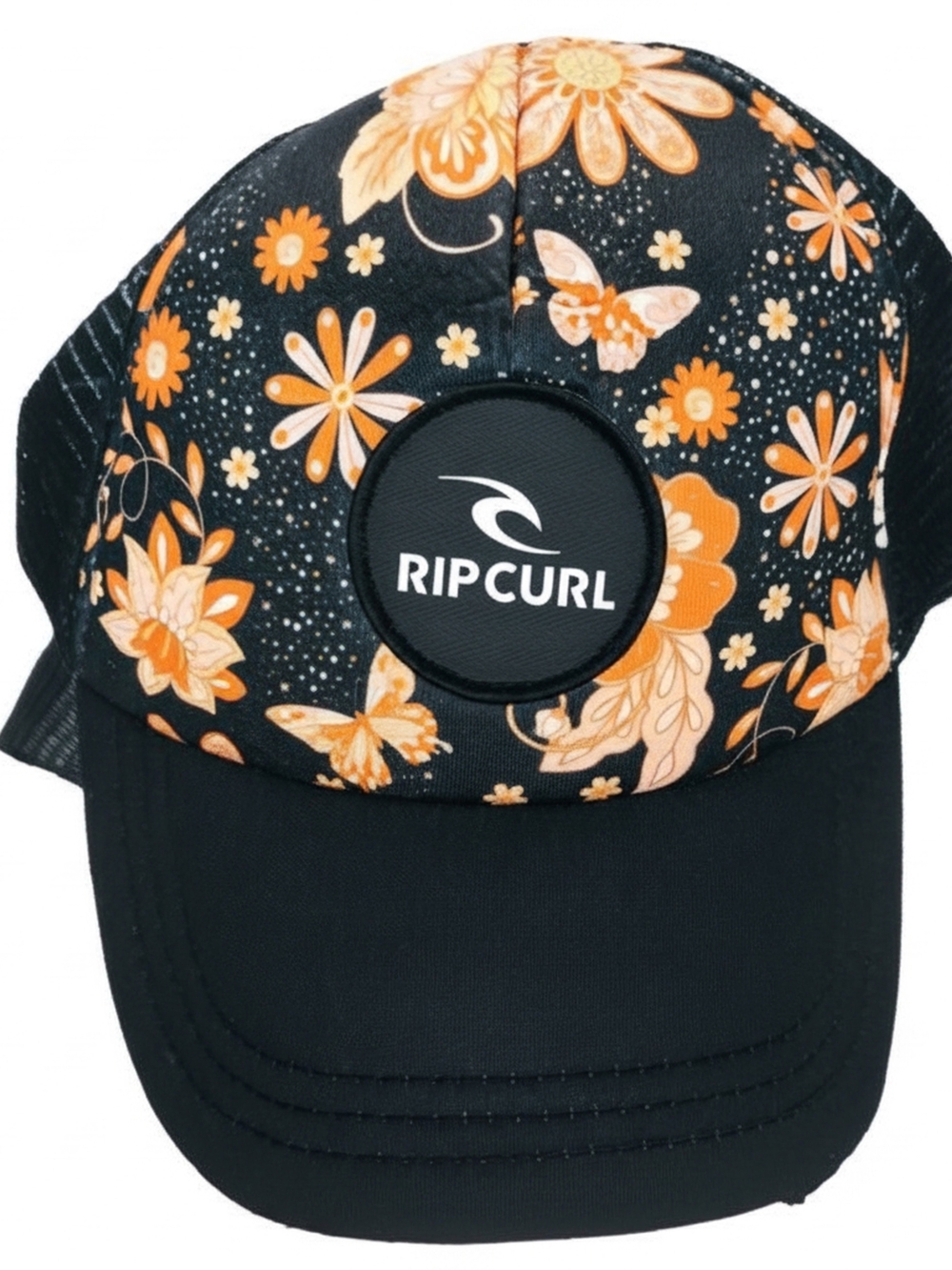 Rip Curl Kids Black Hat with Orange Floral Print